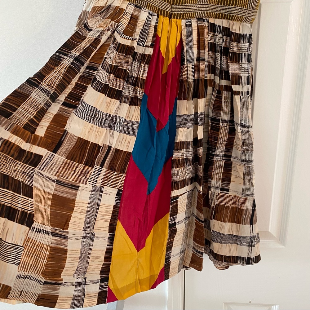 100% Silk Plenty by Tracy Reese Brown Plaid Dress w/ Bright Colored Back Panel - Picture 4 of 13